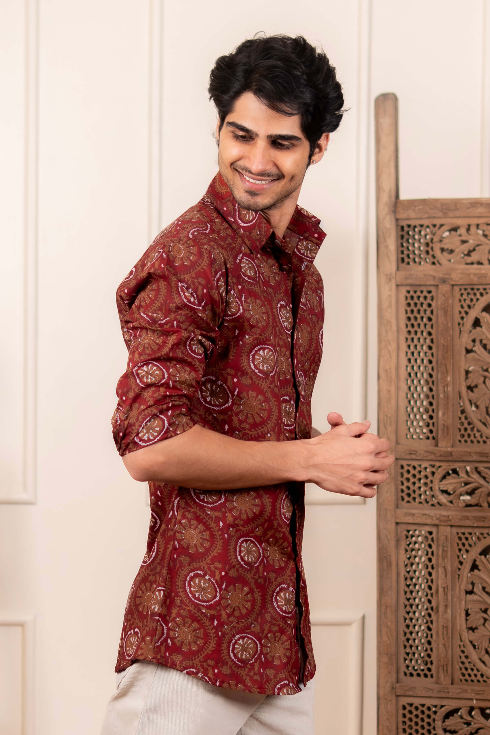 The Deep Maroon Petal Print Shirt