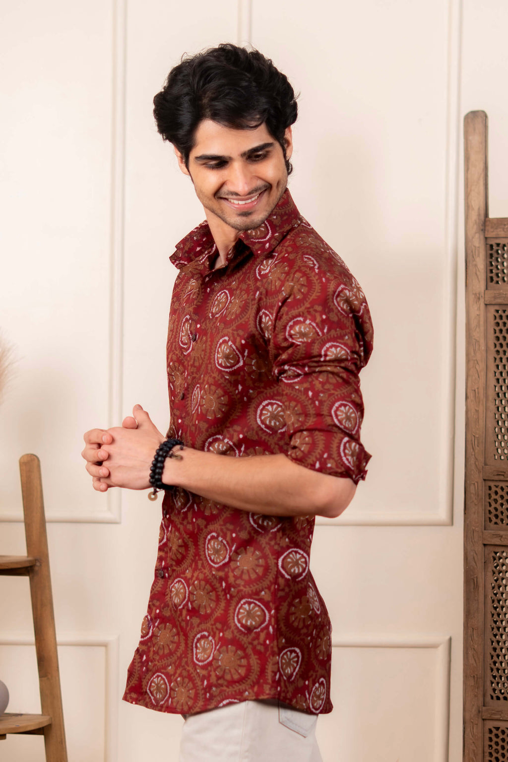 The Deep Maroon Petal Print Shirt
