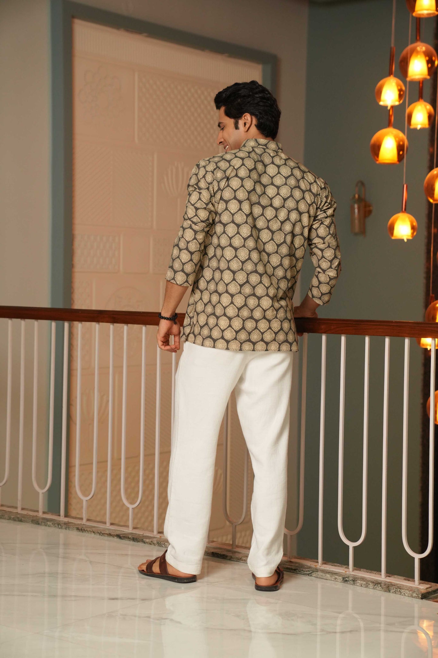 The Pebble Grey Short Kurta With Batik Print