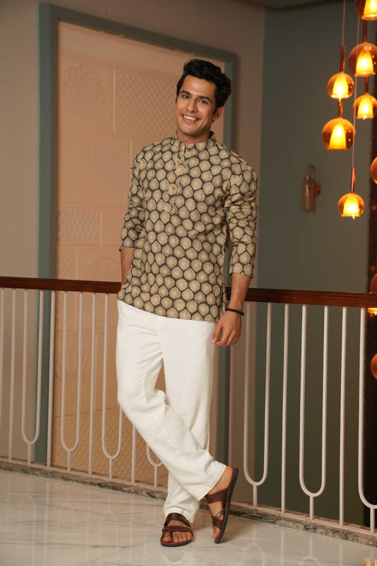 The Pebble Grey Short Kurta With Batik Print