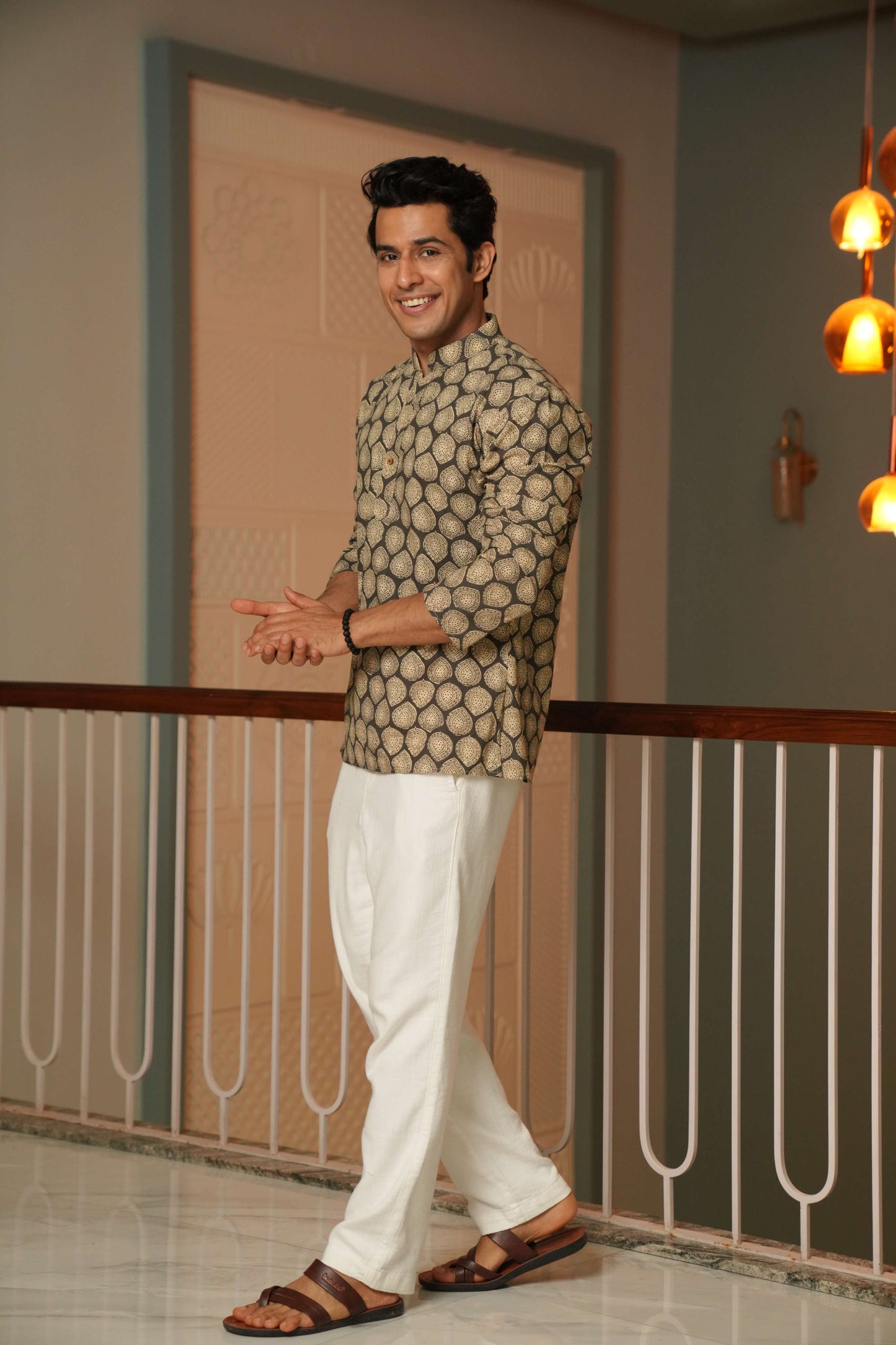 The Pebble Grey Short Kurta With Batik Print