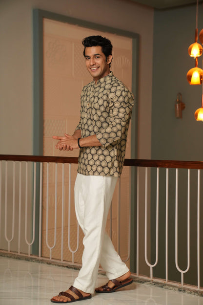 The Pebble Grey Short Kurta With Batik Print