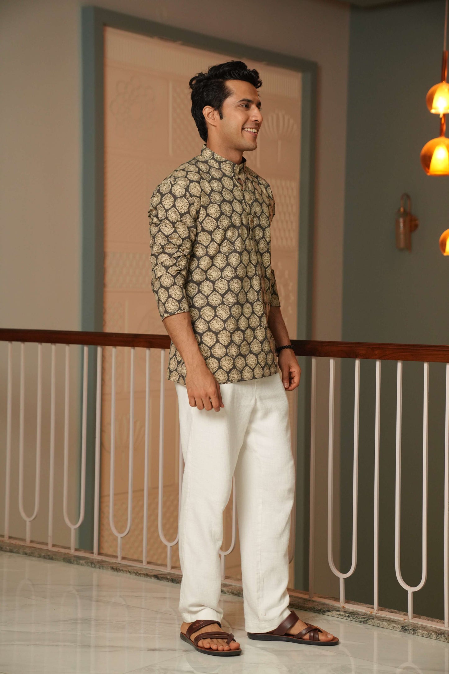 The Pebble Grey Short Kurta With Batik Print