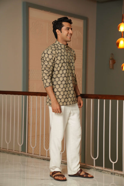 The Pebble Grey Short Kurta With Batik Print