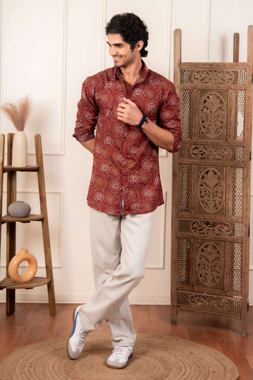 The Deep Maroon Petal Print Shirt