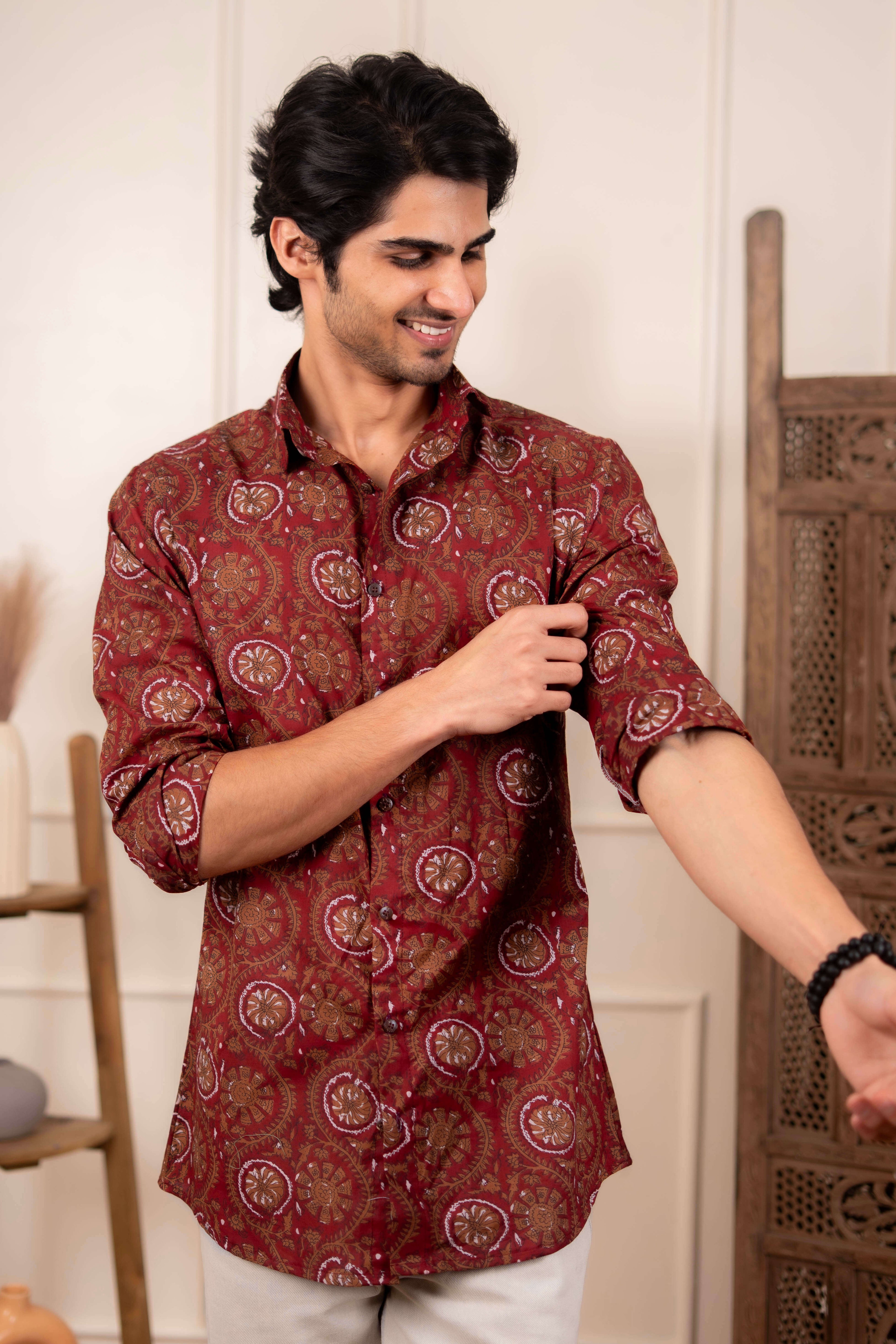 The Deep Maroon Petal Print Shirt