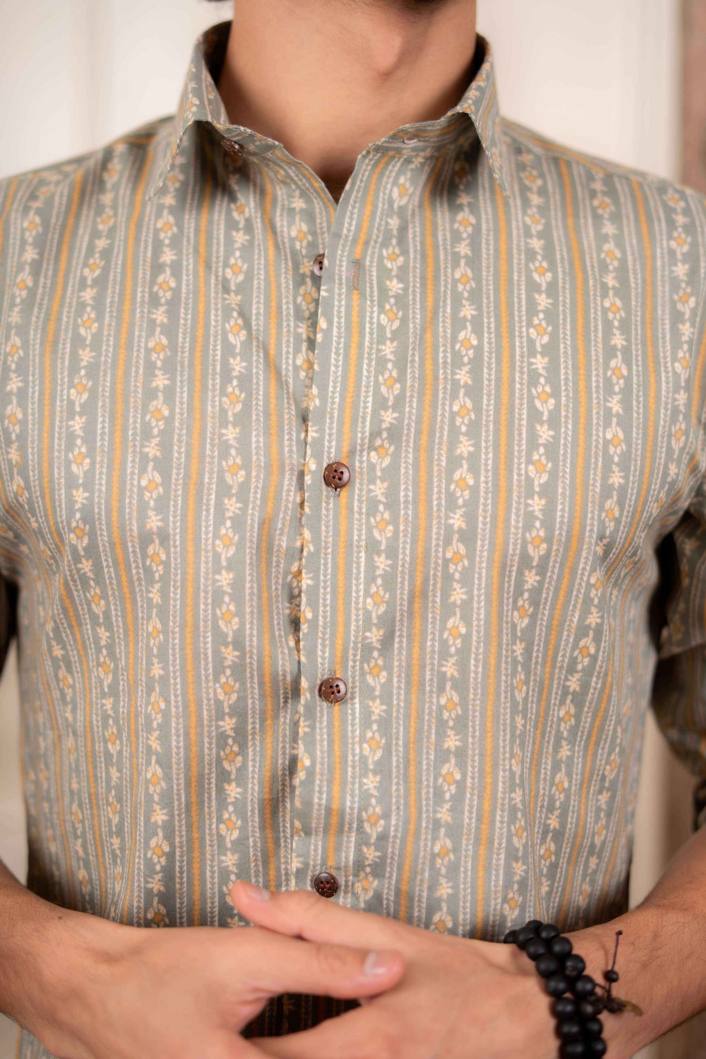 The Winter Green Shirt With Striped Floral Print