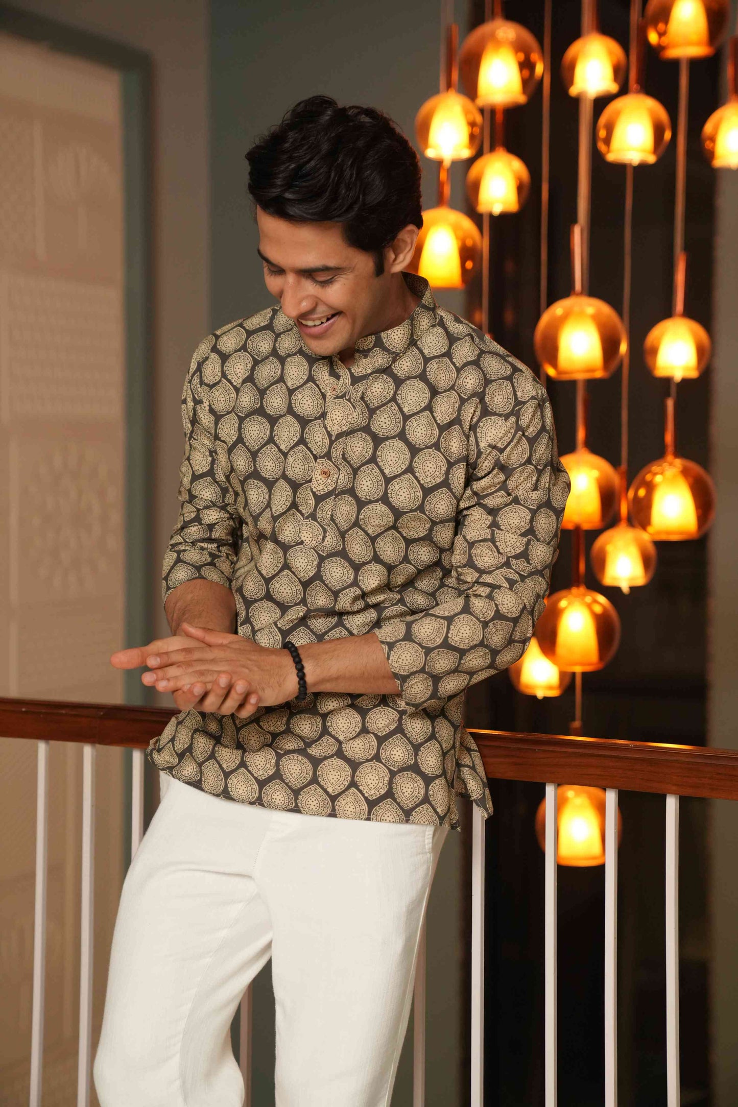The Pebble Grey Short Kurta With Batik Print