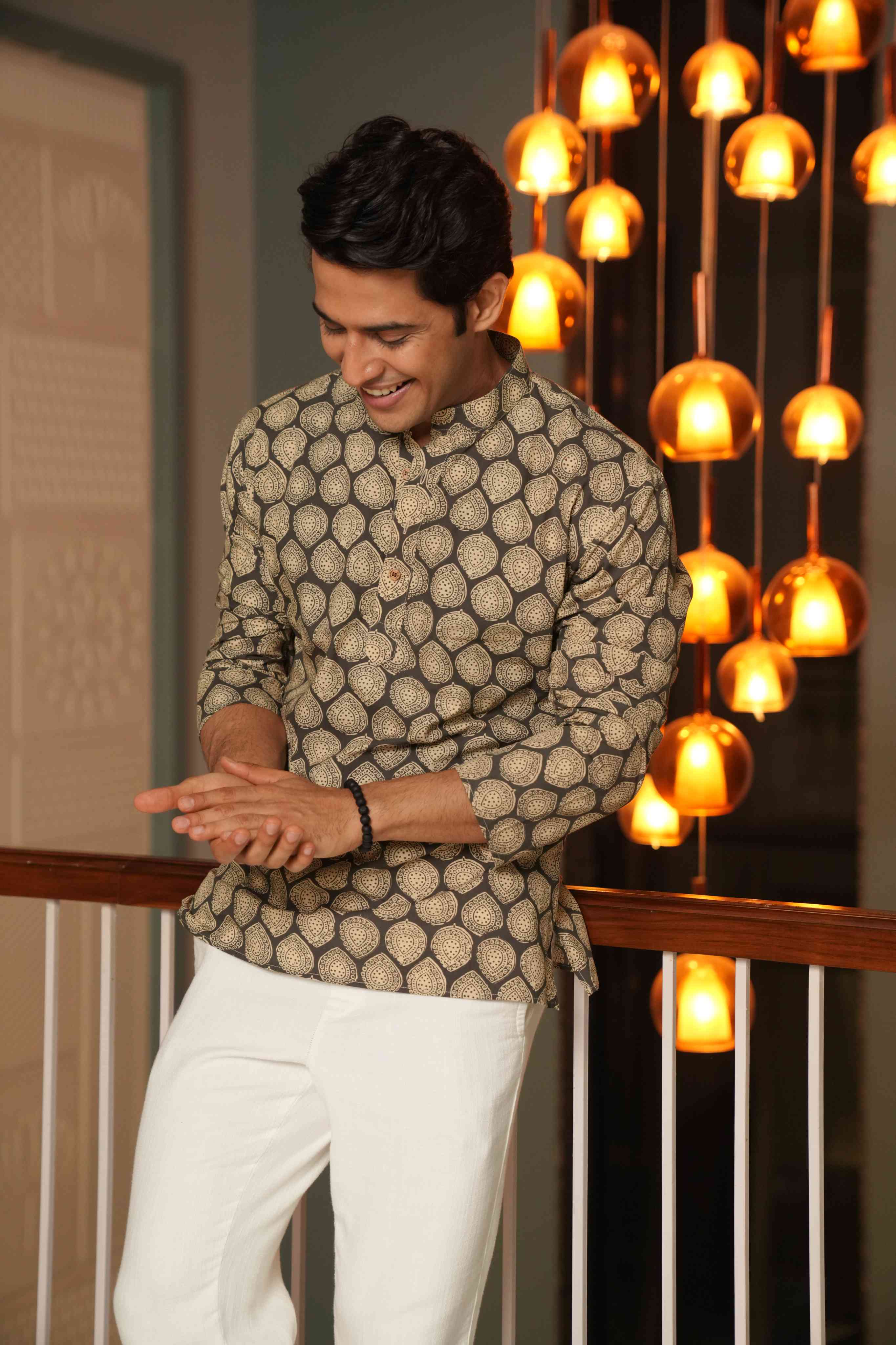 The Pebble Grey Short Kurta With Batik Print