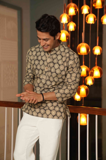 The Pebble Grey Short Kurta With Batik Print