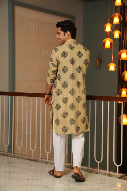 The Sandstone Color Long Kurta with Ethnic Motifs
