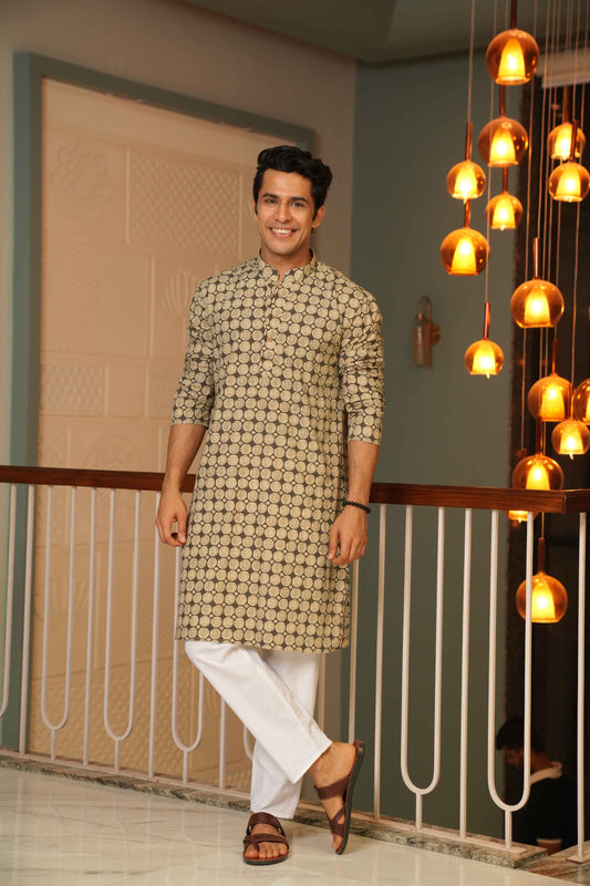 The Pebble Grey Long Kurta With Circle Pattern
