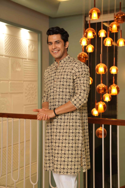 The Pebble Grey Long Kurta With Circle Pattern