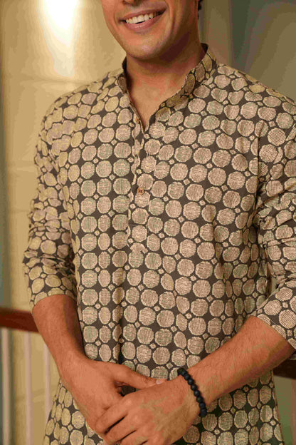 The Pebble Grey Long Kurta With Circle Pattern