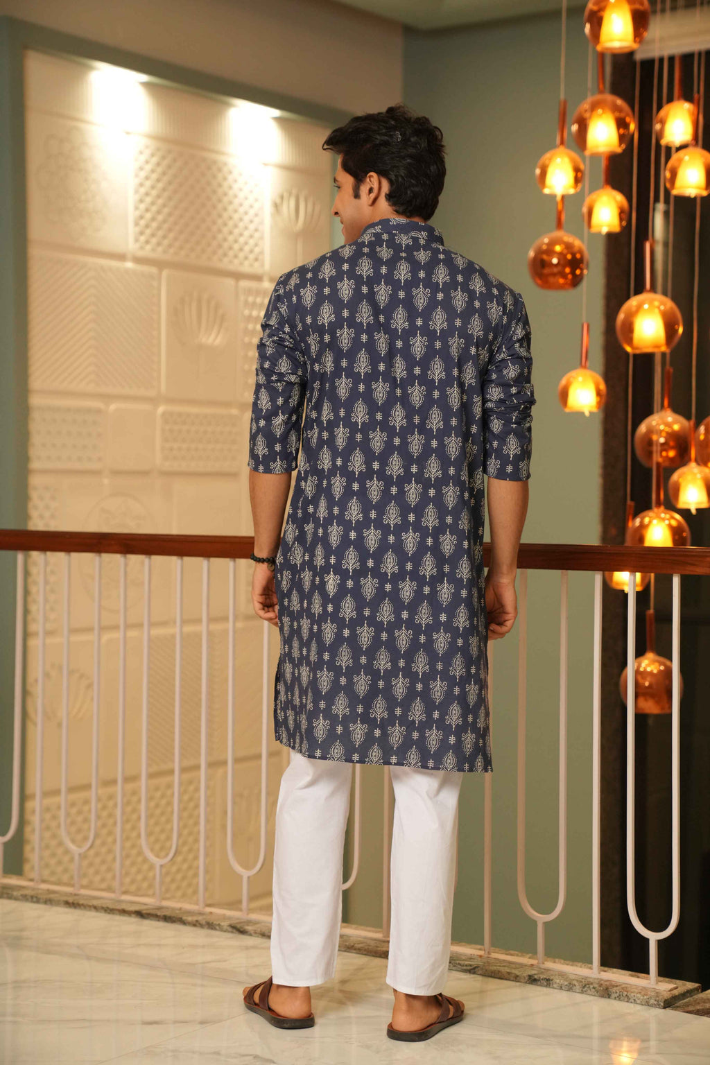 The Egyptian Blue Long Kurta With Indian Motifs