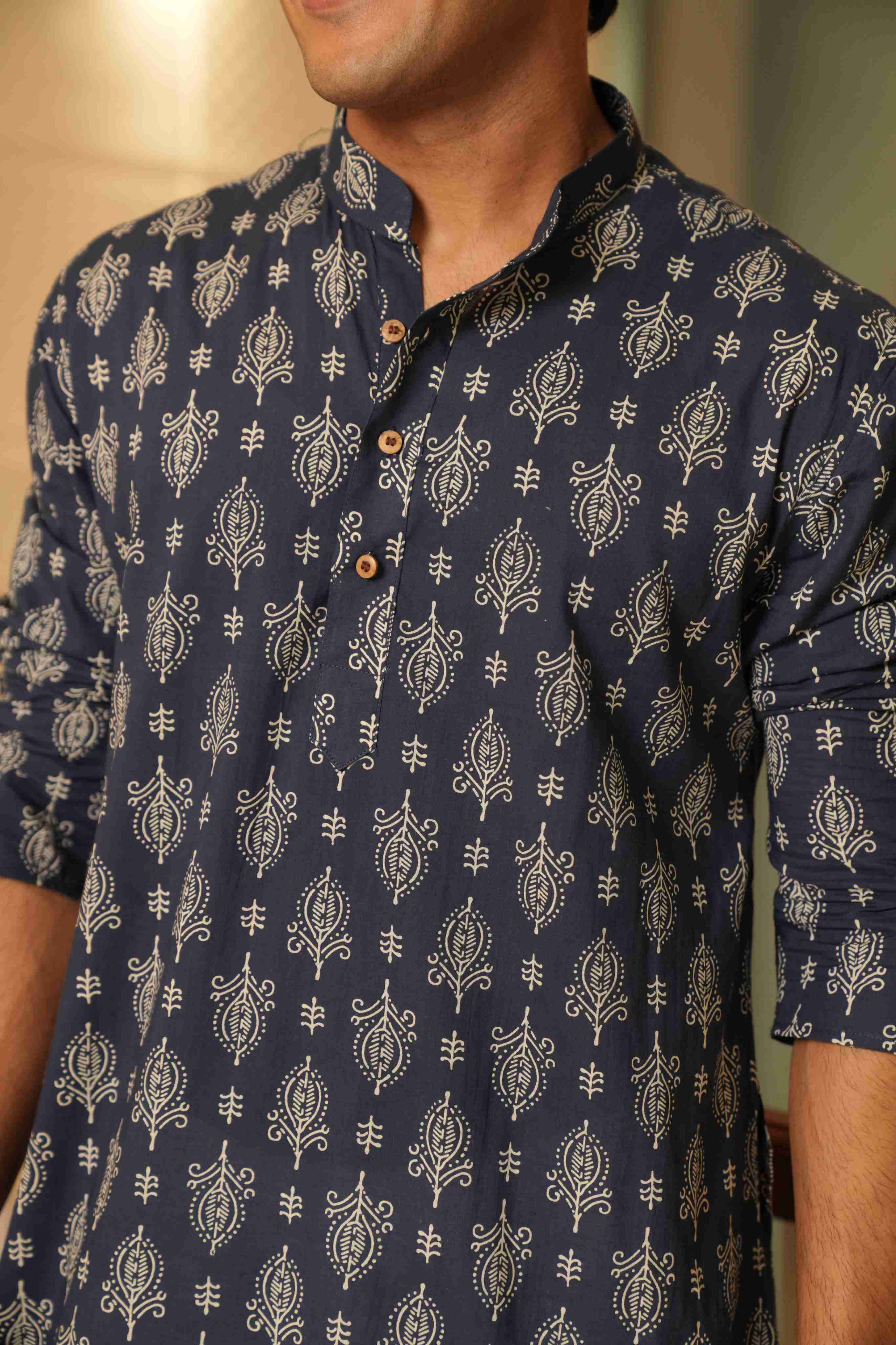 The Egyptian Blue Long Kurta With Indian Motifs