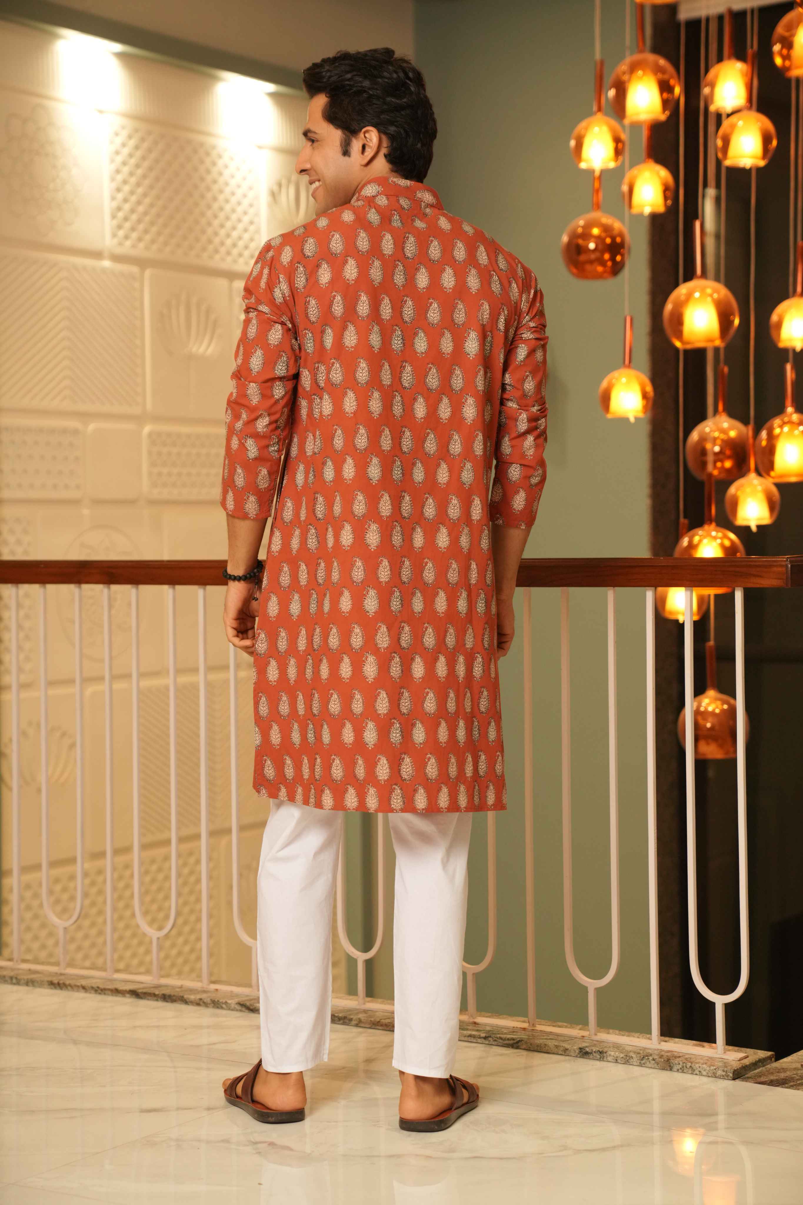 The Rust Red Long Kurta With Paisley Print