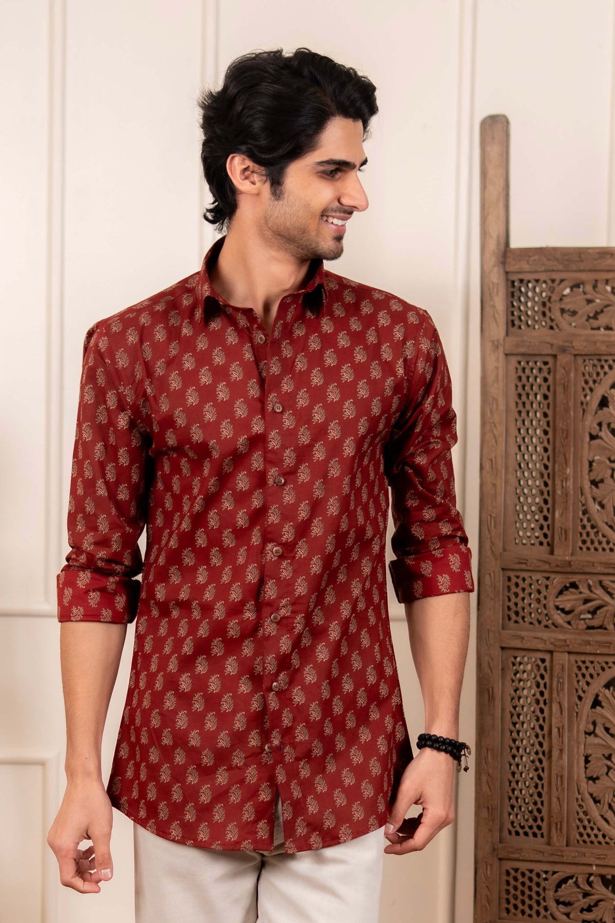 The Autumn Red Butti Print Shirt