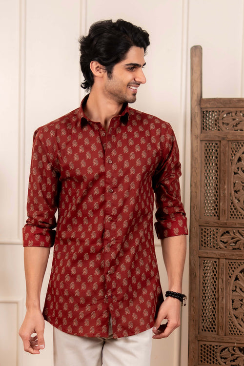 The Autumn Red Butti Print Shirt
