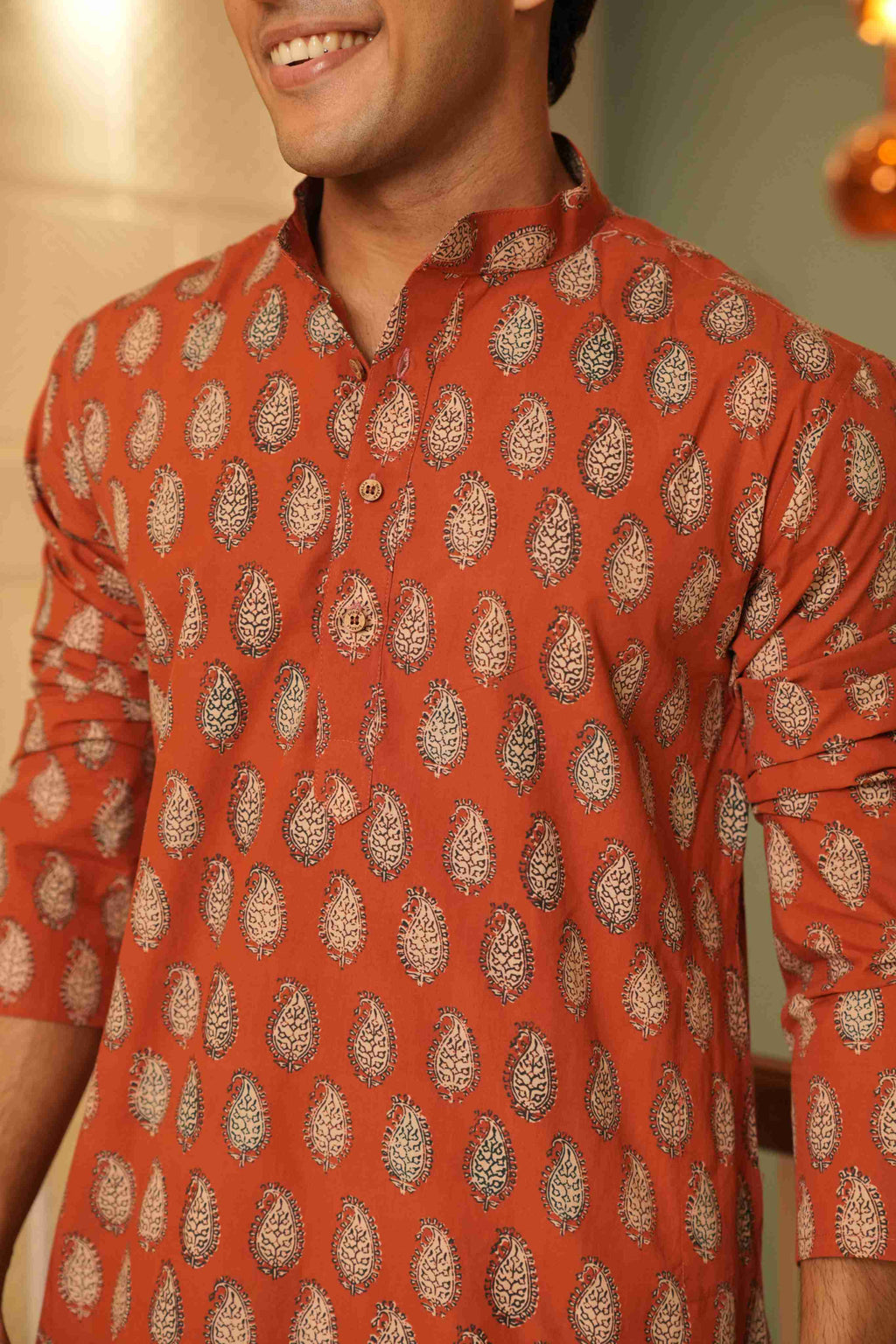 The Rust Red Long Kurta With Paisley Print