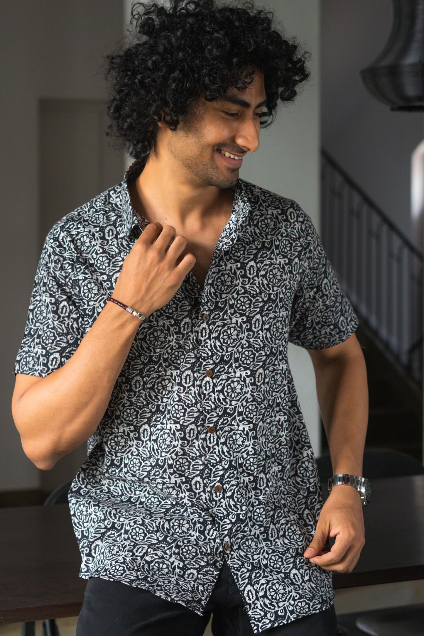 The Black And Brown All-Over Floral Print Shirt (Half Sleeves)