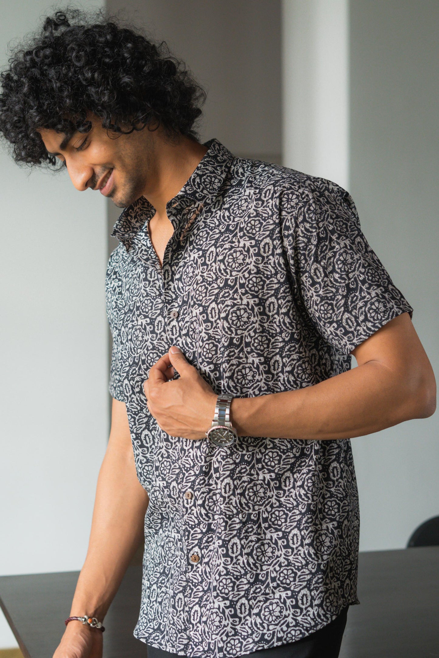 The Black And Brown All-Over Floral Print Shirt (Half Sleeves)
