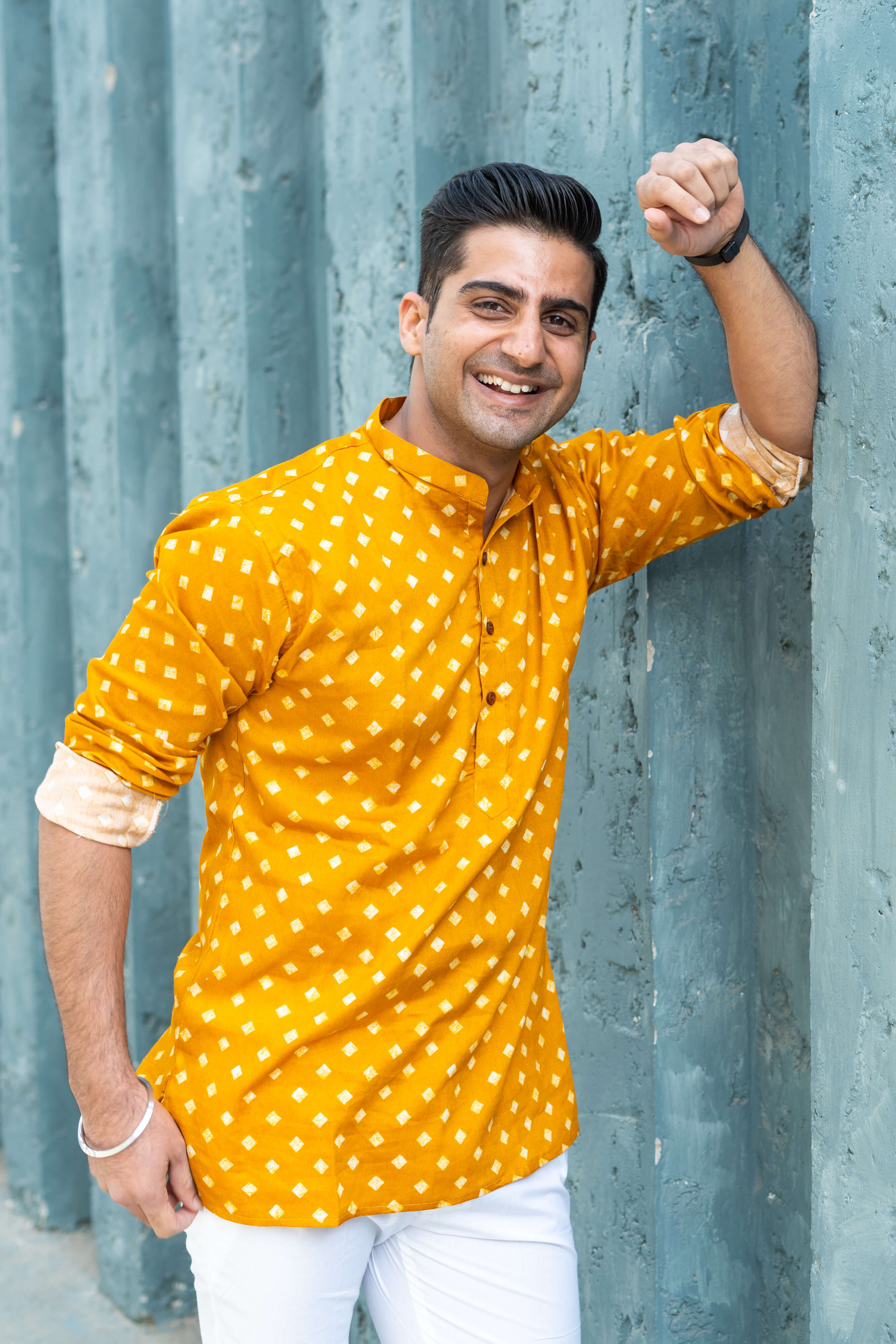 The Deep Yellow Short Kurta With Square All-Over Print