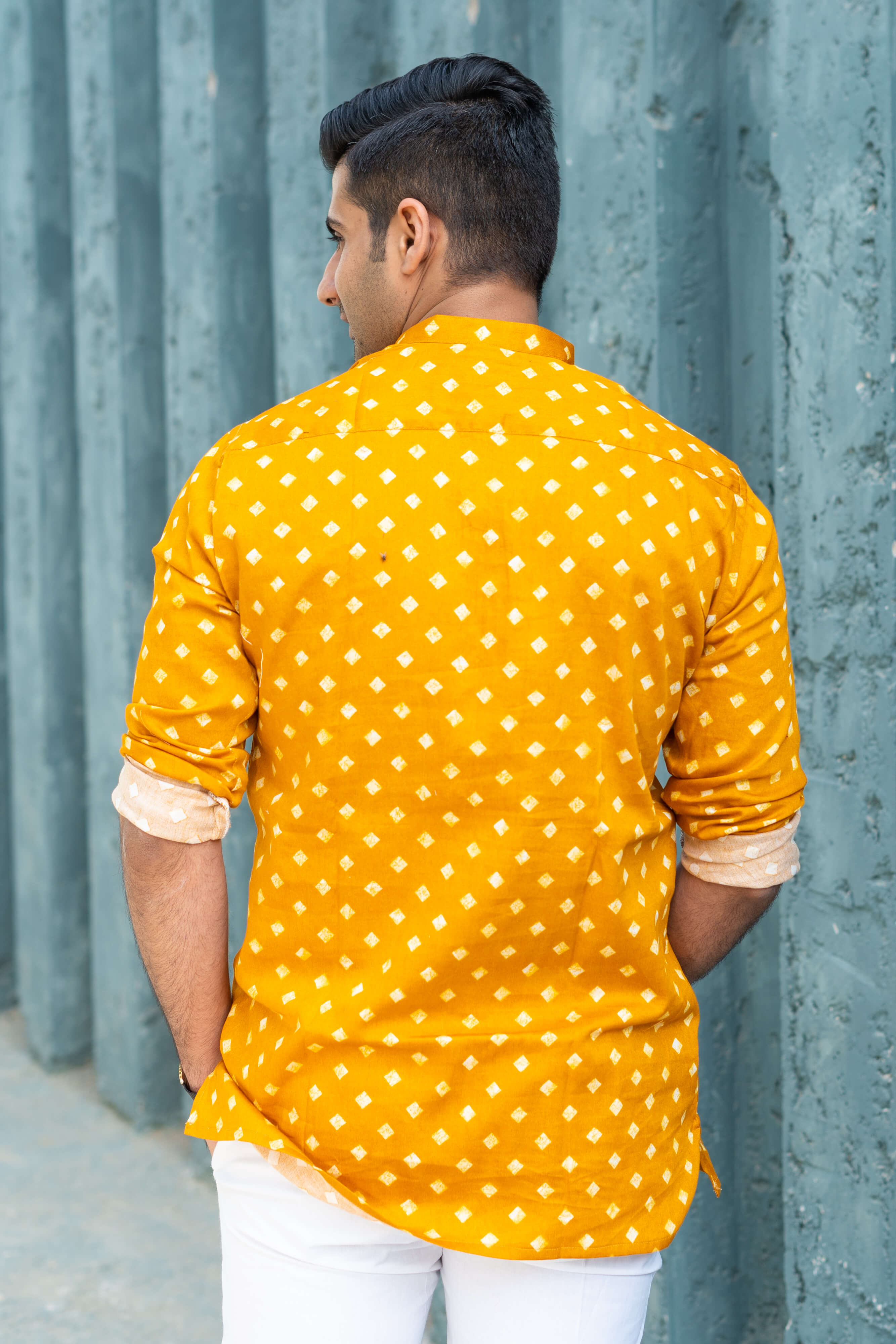 The Deep Yellow Short Kurta With Square All-Over Print