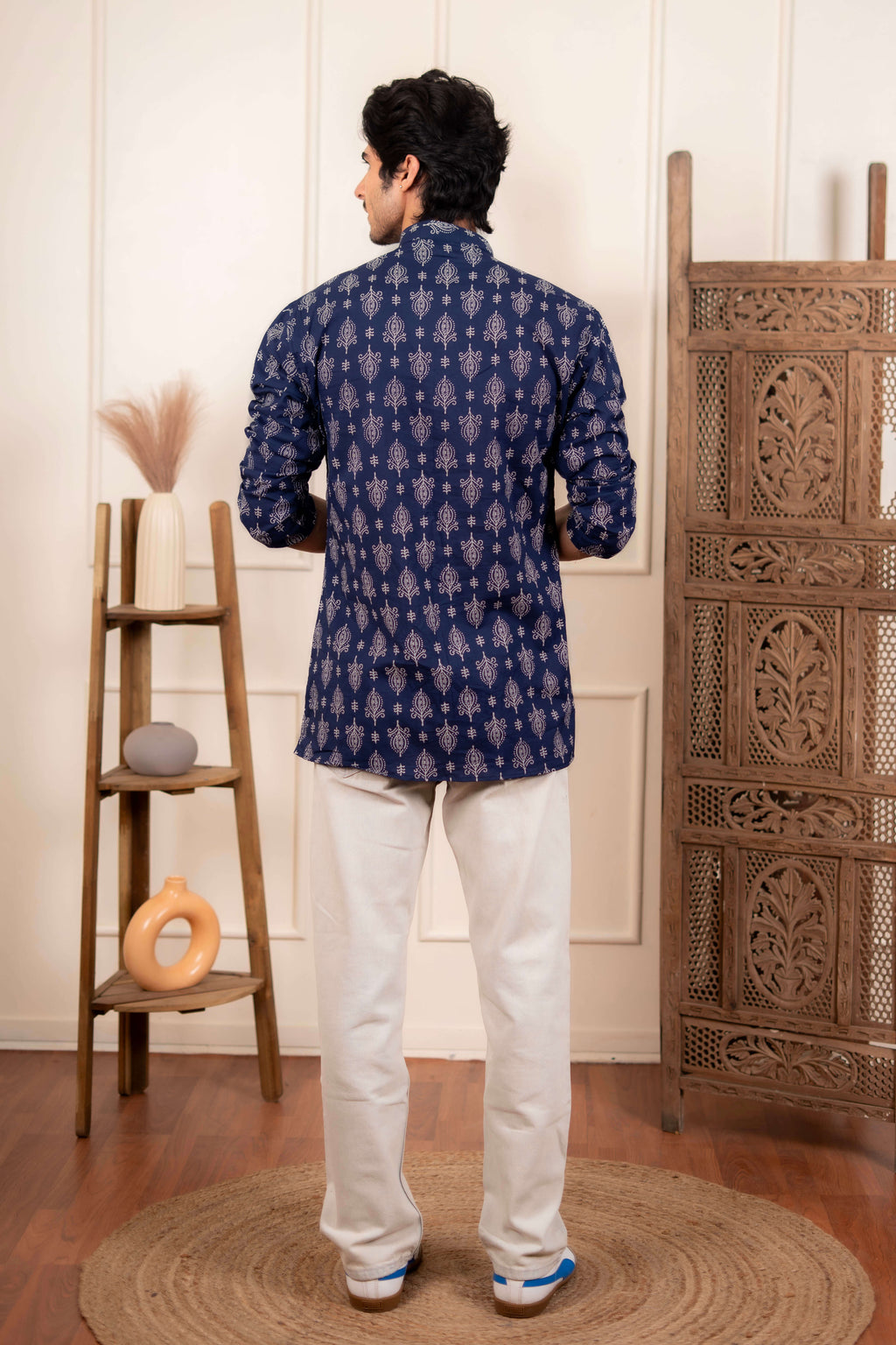 The Egyptian Blue Short Kurta With Indian Motifs