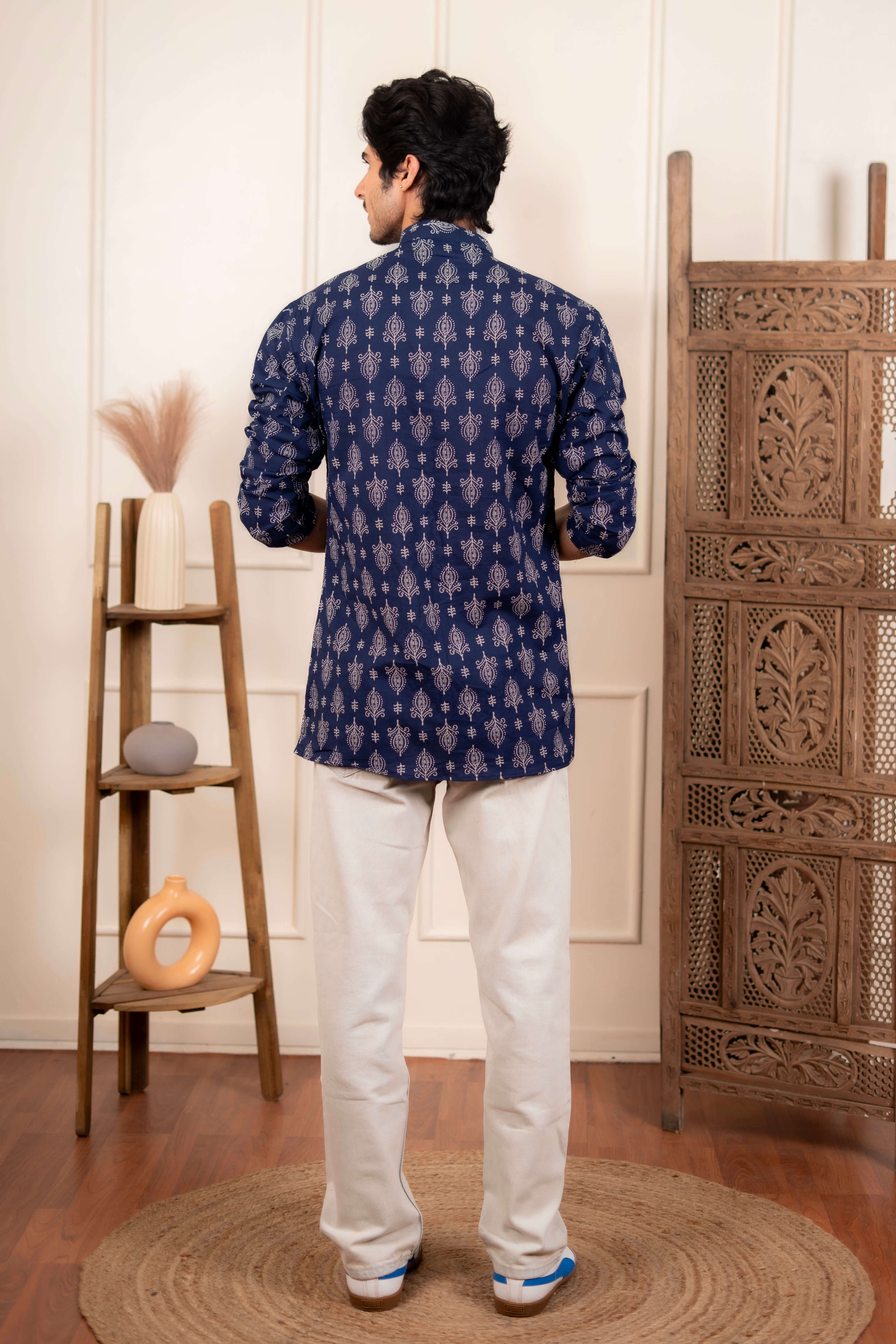 The Egyptian Blue Short Kurta With Indian Motifs