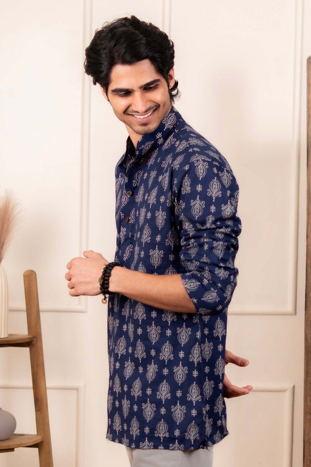 The Egyptian Blue Short Kurta With Indian Motifs