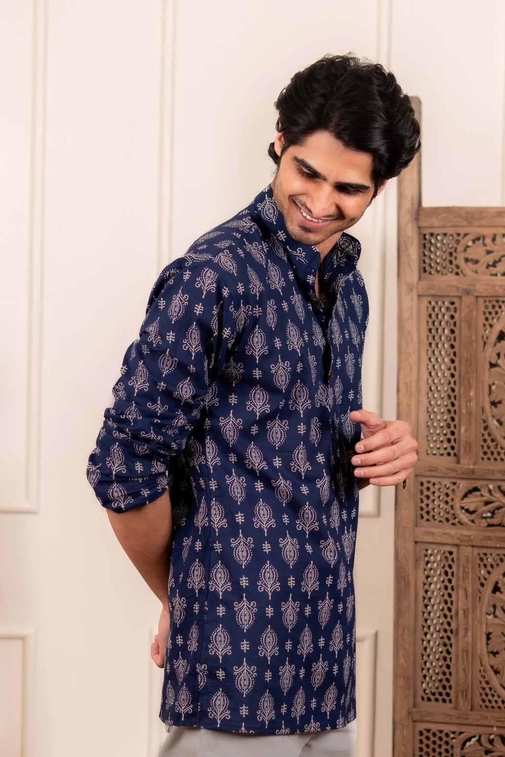 The Egyptian Blue Short Kurta With Indian Motifs