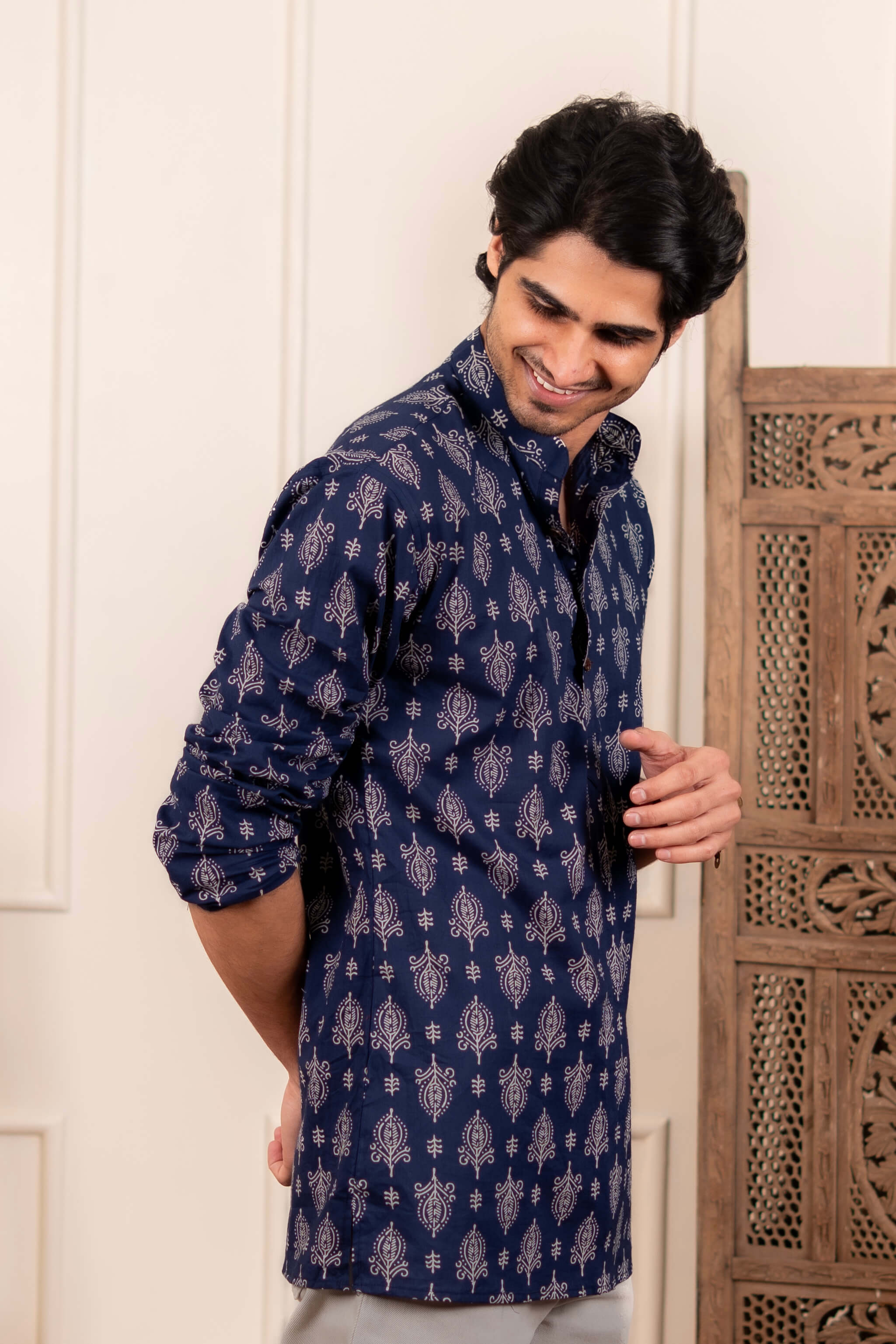 The Egyptian Blue Short Kurta With Indian Motifs
