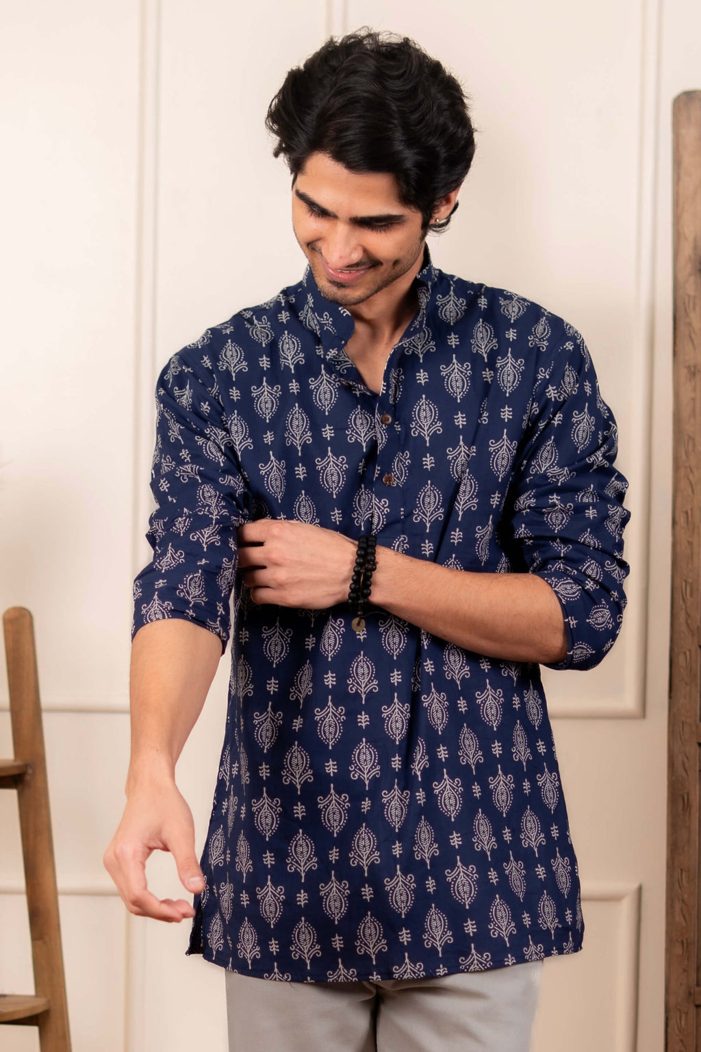 The Egyptian Blue Short Kurta With Indian Motifs