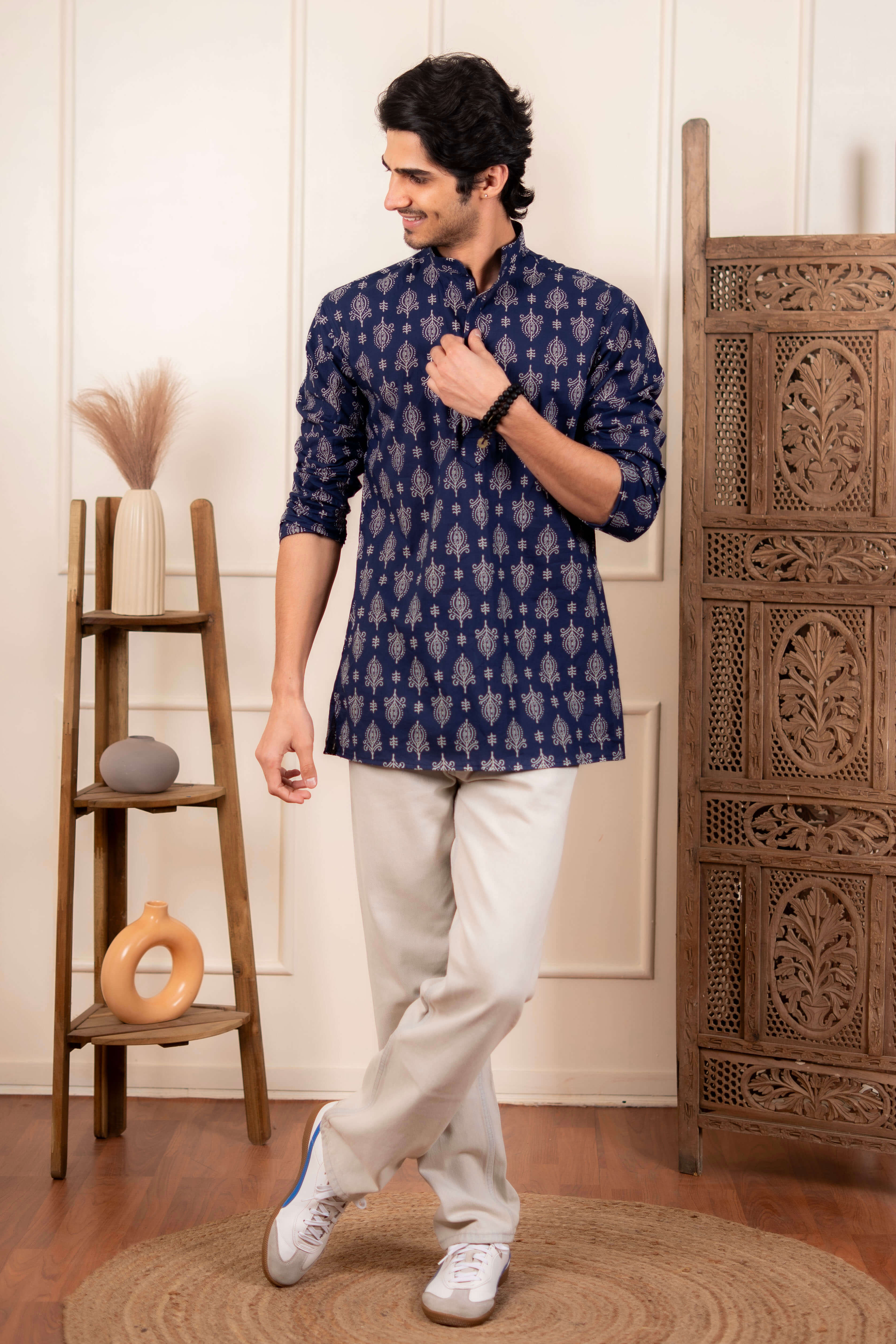 The Egyptian Blue Short Kurta With Indian Motifs