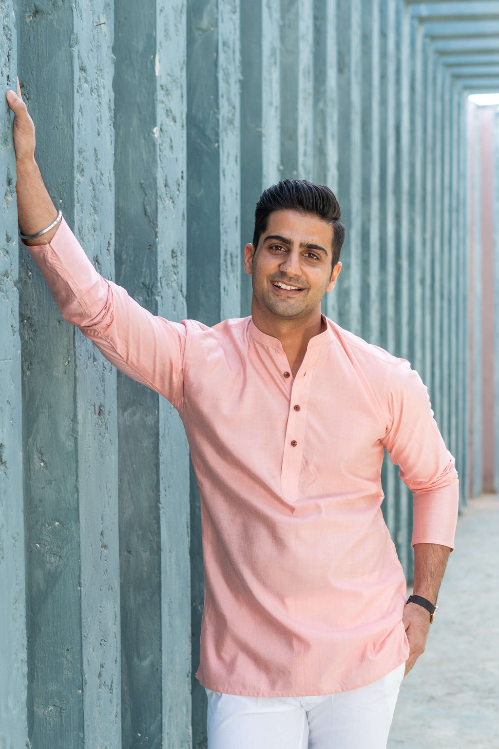pink short kurta for men
