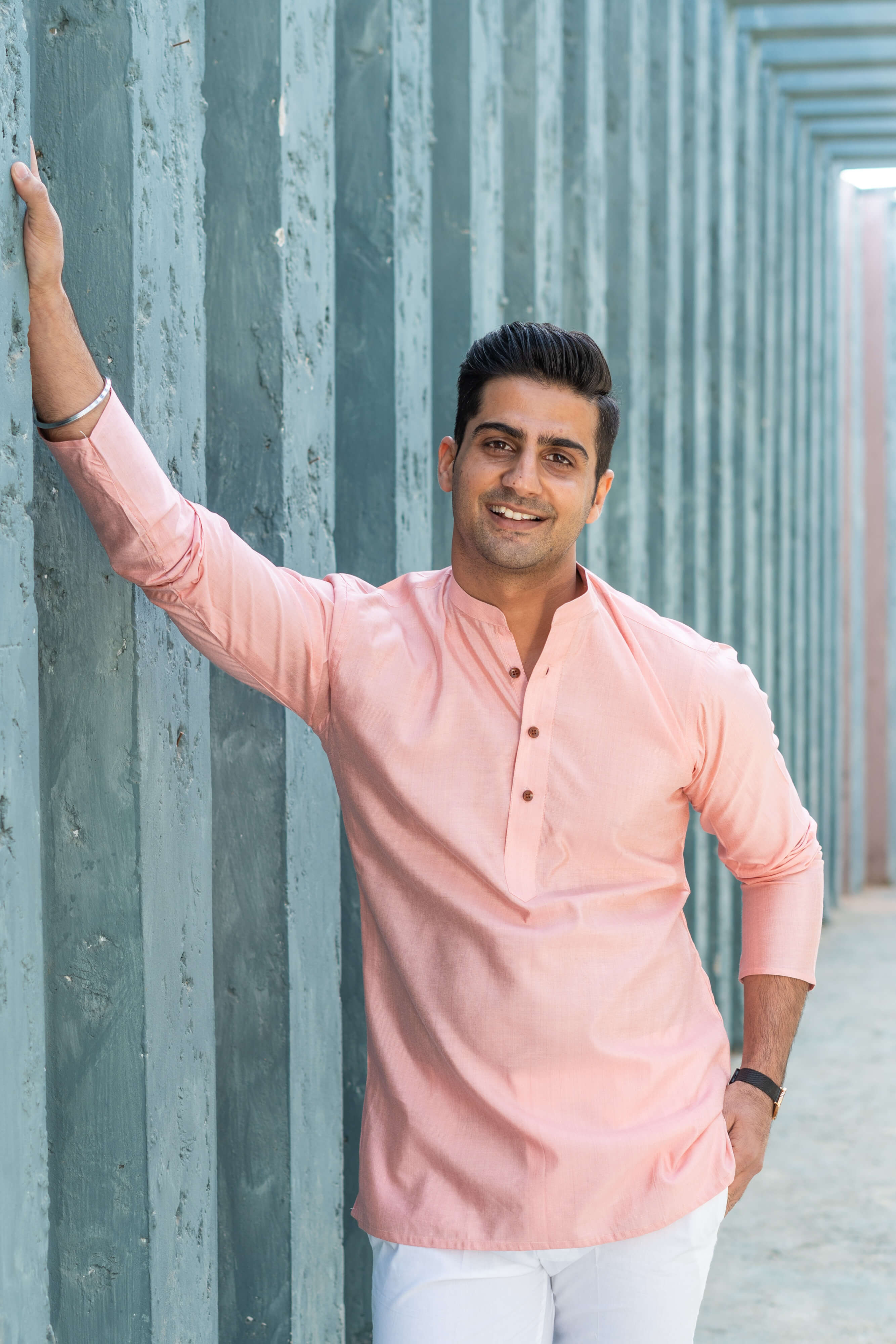 pink short kurta for men