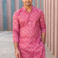 Floral foil print pink long kurta for men
