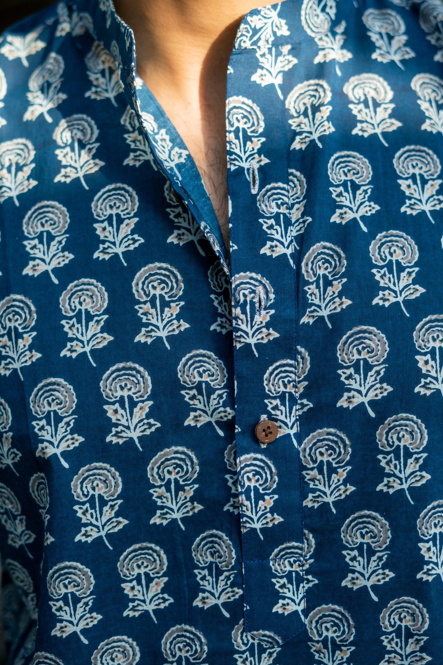 The Agean Blue Short Kurta With Flower Print