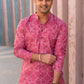 floral print pink long kurta for men