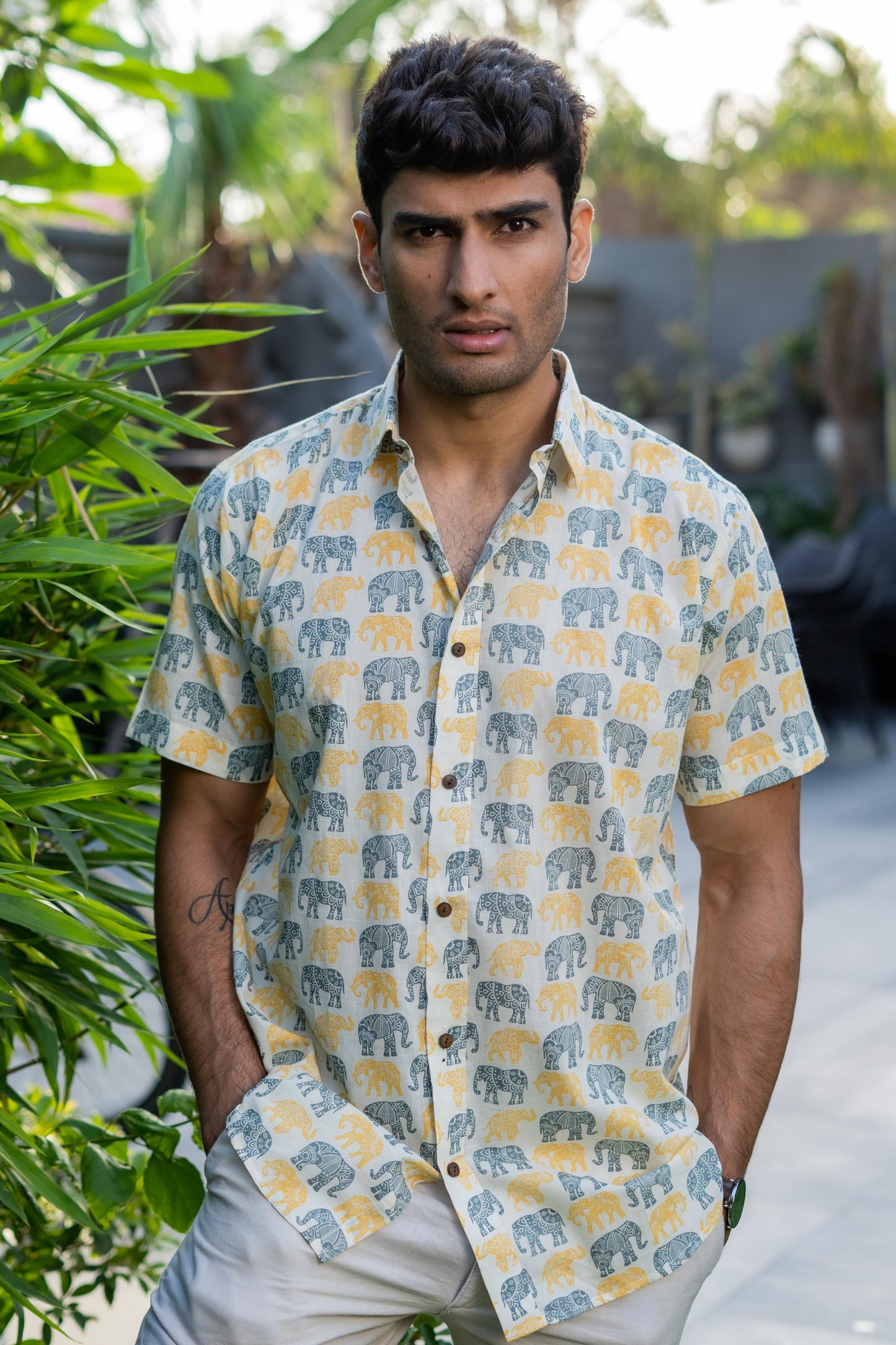 Buy BBlack Elephant Cotton Half Sleeves Printed Shirt Online