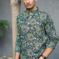 The Dark Green Kantha Work Short Kurta With Tribal Print