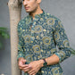The Dark Green Kantha Work Short Kurta With Tribal Print