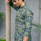 The Dark Green Kantha Work Short Kurta With Tribal Print