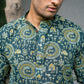 The Dark Green Kantha Work Short Kurta With Tribal Print