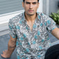 The Off-White Shirt With Grey And Turquoise Floral Print (Half Sleeves)