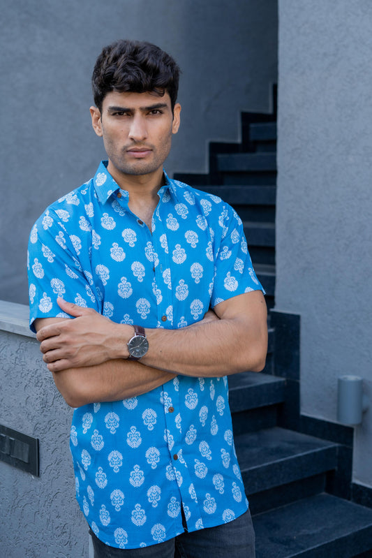 sky blue and white shirt for men