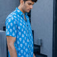 The Sky Blue Shirt With White Flower Print (Half Sleeves)