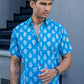 The Sky Blue Shirt With White Flower Print (Half Sleeves)