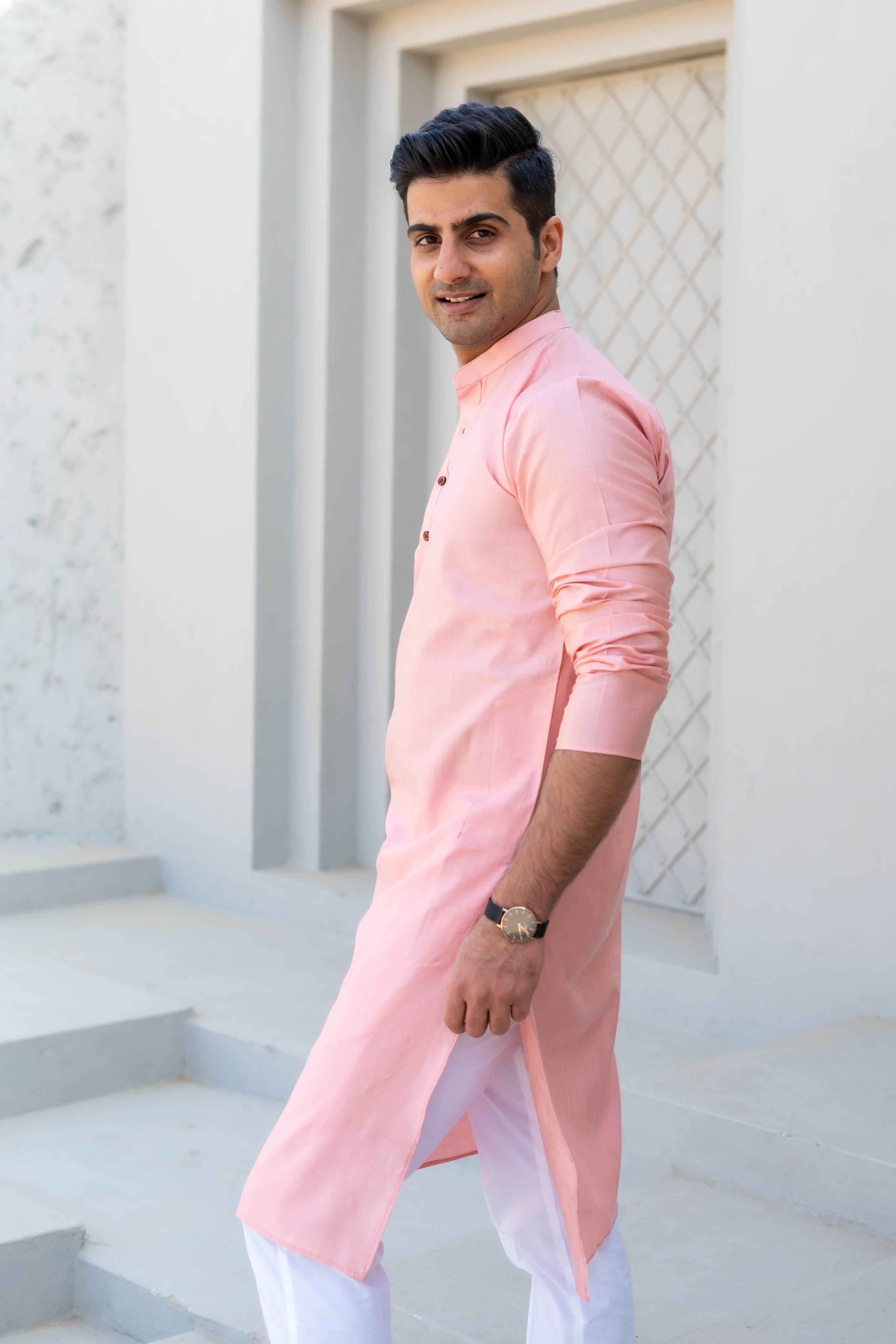pink kurta for men